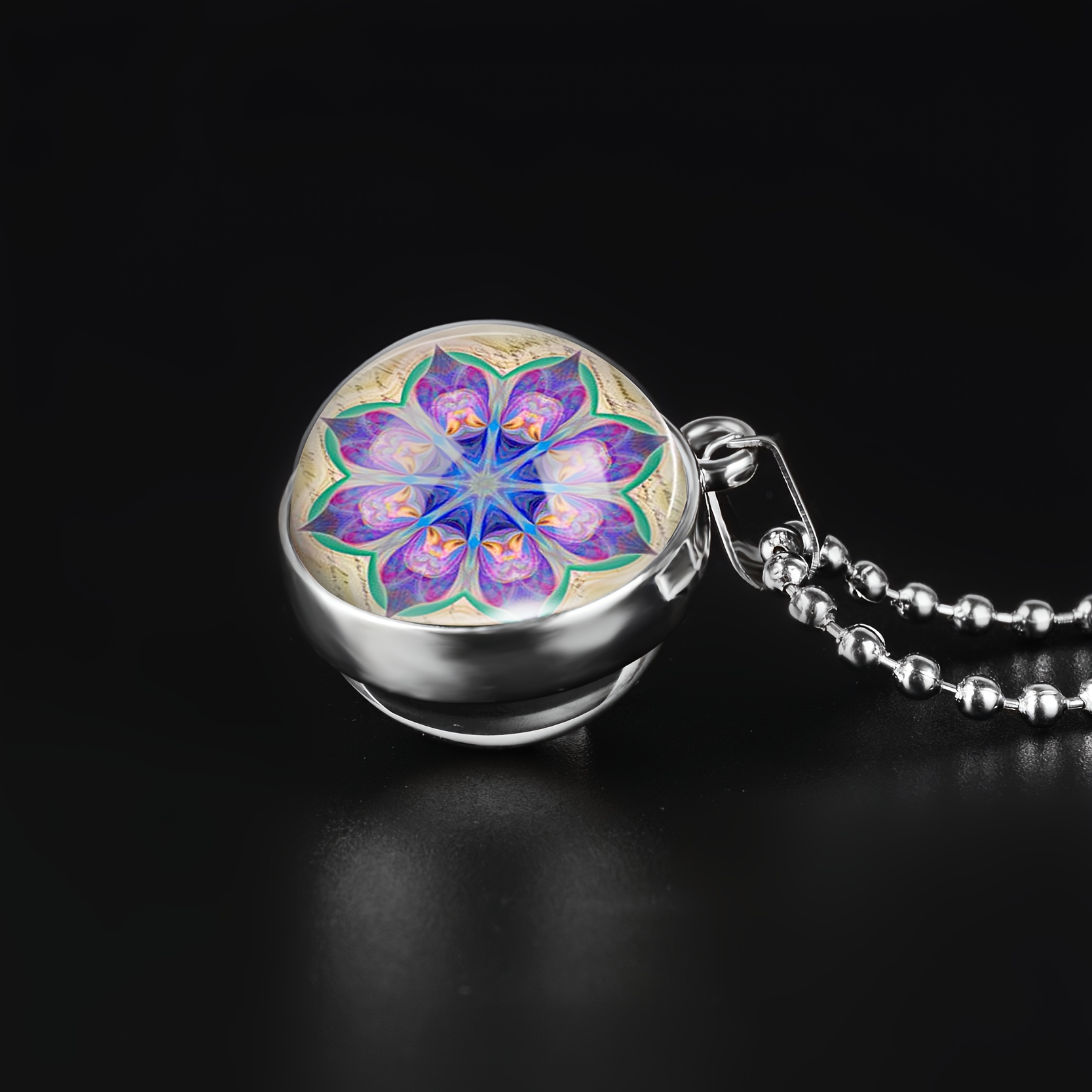 White Round Sphere Double-Sided Art Pendant Necklace